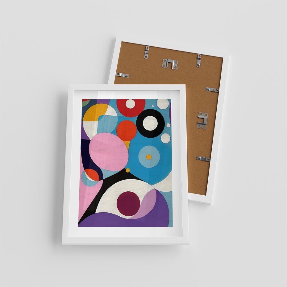 Plakat w ramie 30x40 - Kolorowe Ulotności - abstrakcyjny obraz olejny, żywe kolory - rama biała