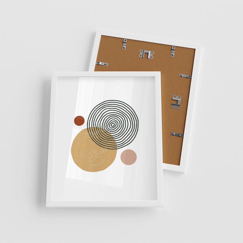 Plakat w ramie 40x50 - Wewnętrzne Formy - koła okręgi, abstrakcyjna nowoczesna sztuka - rama biała