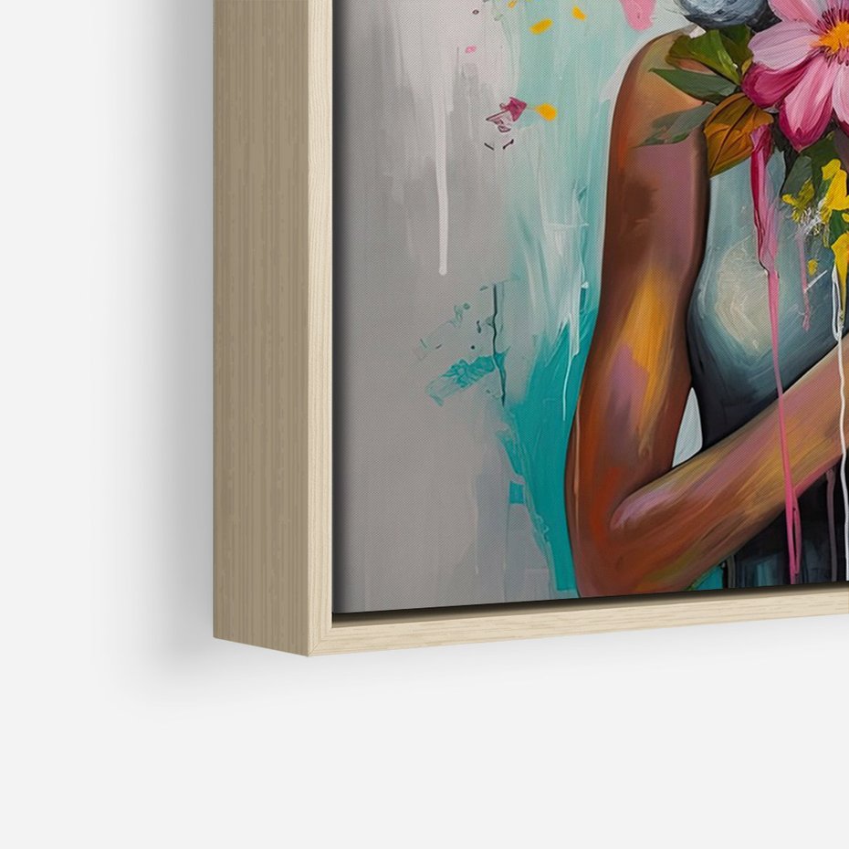 Obraz w ramie 70x100 - Z Głową w Kwiatach - obraz olejny, sztuka nowoczesna - rama drewno