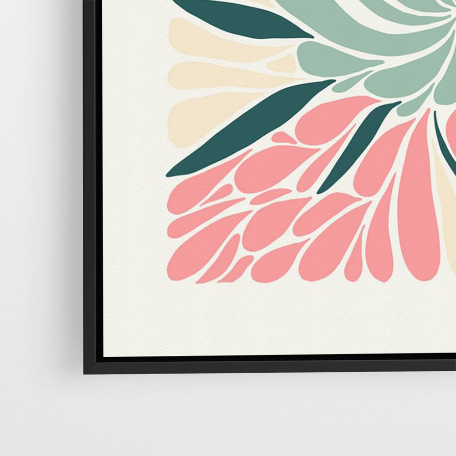 Obraz w ramie 50x70 - Rozbijające Barwy - abstrakcyjny pastelowy kwiat, wyrazista typografia - rama czarna