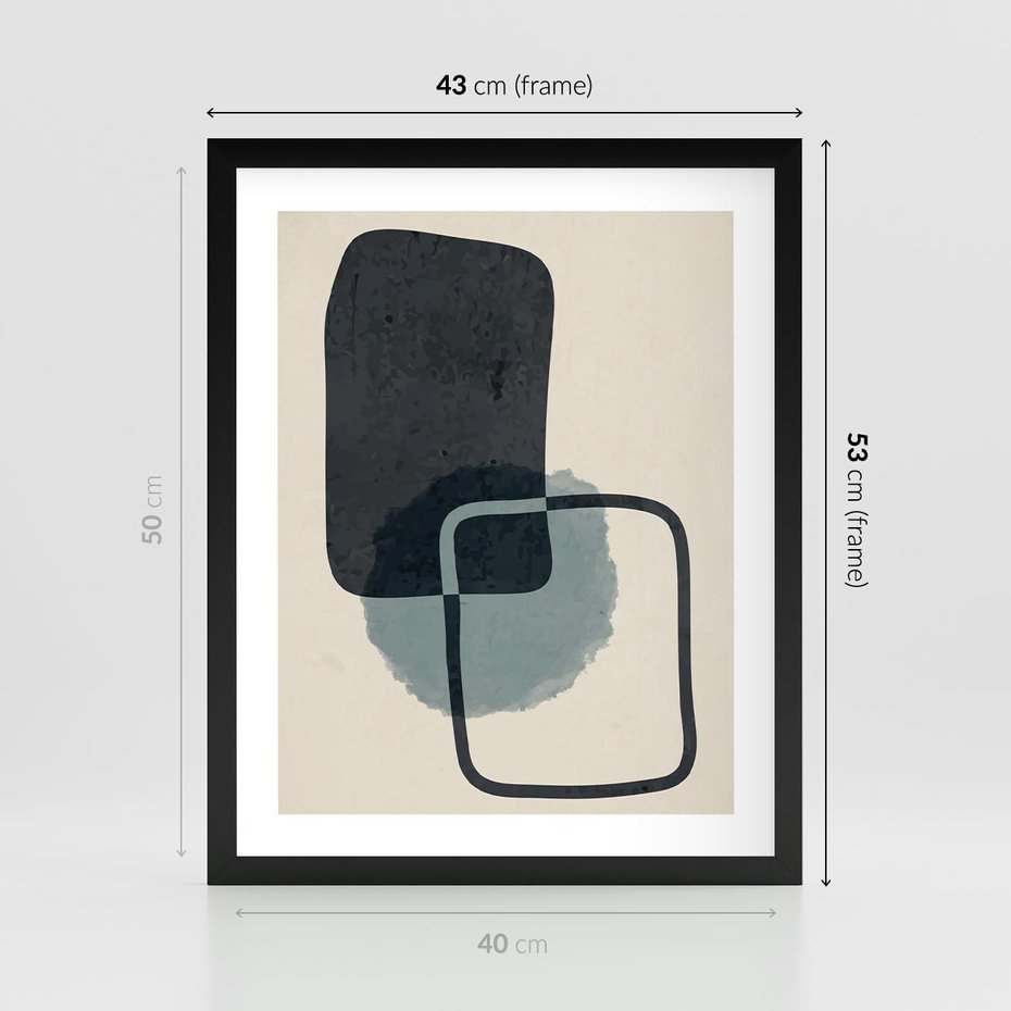 Plakat w ramie 40x50 - Migotliwe Refleksje - abstrakcyjne nieregularne kształty, minimalistyczny plakat - rama czarna