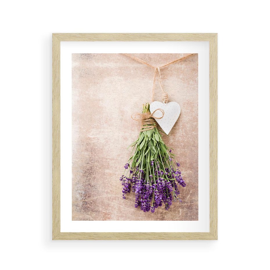 Plakat w ramie 40x50 - Romantyczny urok - lawenda, bukiet - rama drewno