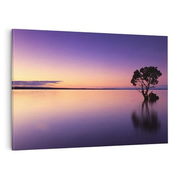 Obraz na płótnie 120x80 - Jezioro wśród drzew o zachodzie - jezioro, drzewo