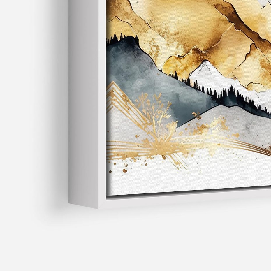 Obraz w ramie 80x80 - Złote Góry - akwarela, graficzne góry - rama biała