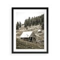 Plakat w ramie 40x50 - Ustronne Chatki w Górach - rustykalne domki w górach, sepia - rama czarna