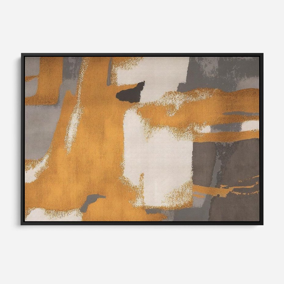 Obraz w ramie 100x70 - Złote Maźnięcia Pędzla - złota abstrakcja, plamy - rama czarna