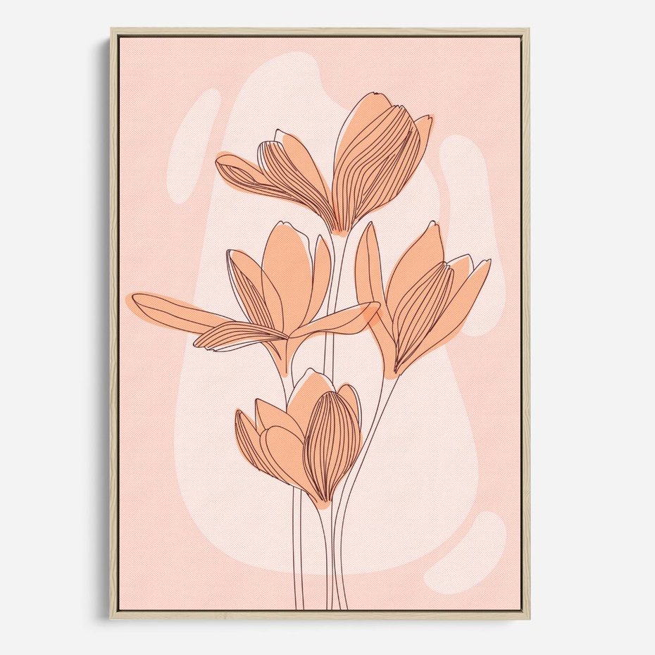 Obraz w ramie 80x120 - Przenikające Kształty - minimalistyczny plakat, pudrowe kwiaty - rama drewno