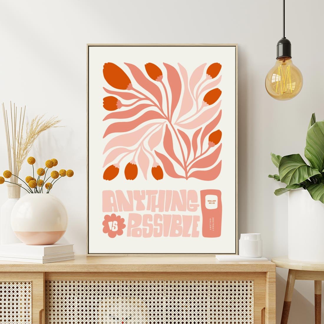 Obraz w ramie 50x70 - Migotliwa Euforia - kompozycja w łososiowym kolorze, kwiaty - rama drewno