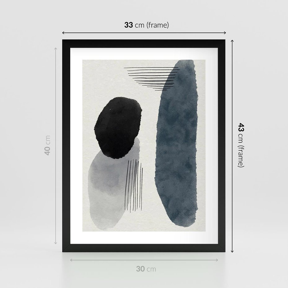 Plakat w ramie 30x40 - Abstrakcyjna Gra Szarości - abstrakcyjna grafika, akwarela - rama czarna