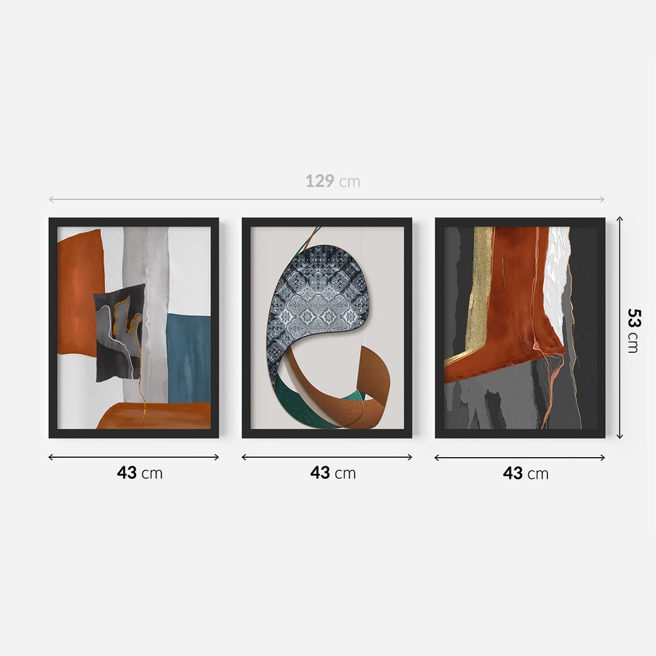 Zestaw obrazy w ramie 40x50 galeria - Abstrakcja, złoto, nowoczesny - rama czarna