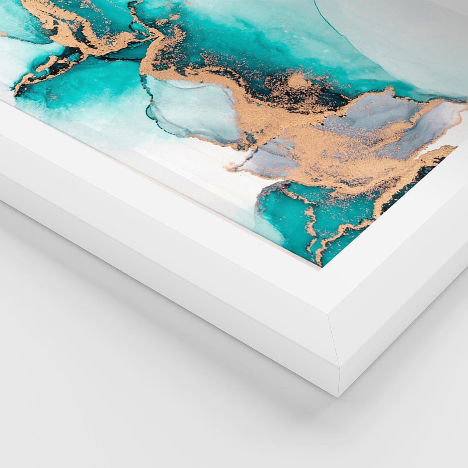 Plakat w ramie 40x50 - Elegancja i Subtelność - marmur, złoto - rama biała