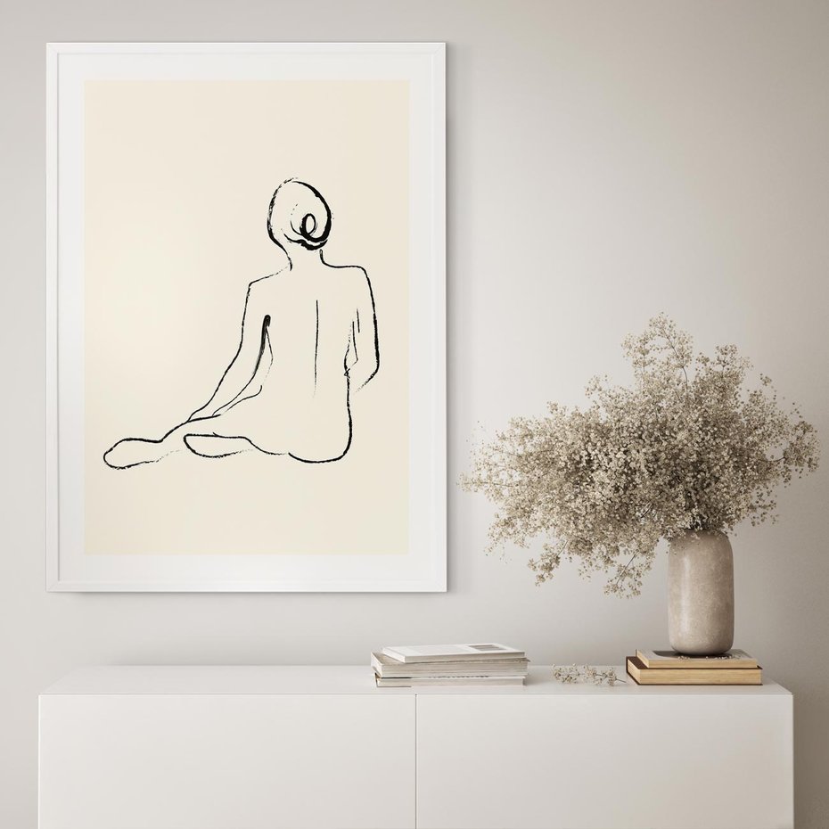 Plakat w ramie 50x70 - Akt w Minimalizmie - kobieta akt, minimalizm - rama biała