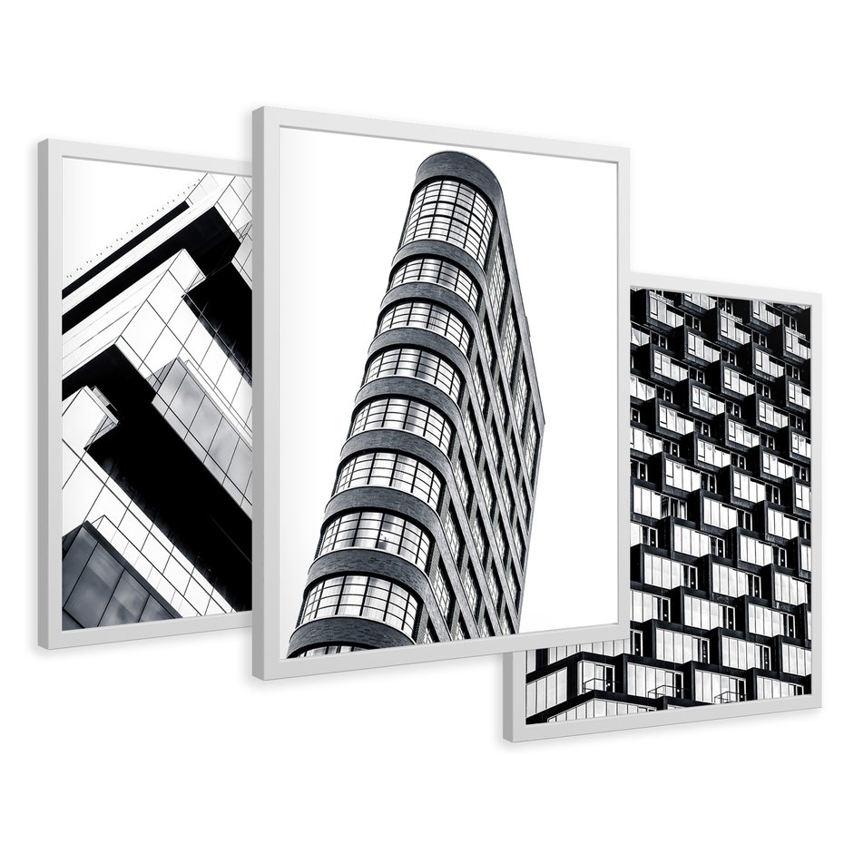 Zestaw obrazy w ramie 40x50 galeria - Architektura, tryptyk - rama biała