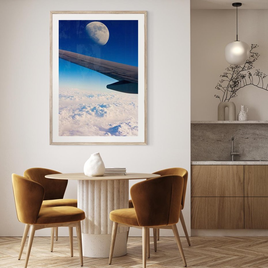 Plakat w ramie 50x70 - Samolot ku Księżycowi - samolot, ksieżyc - rama drewno