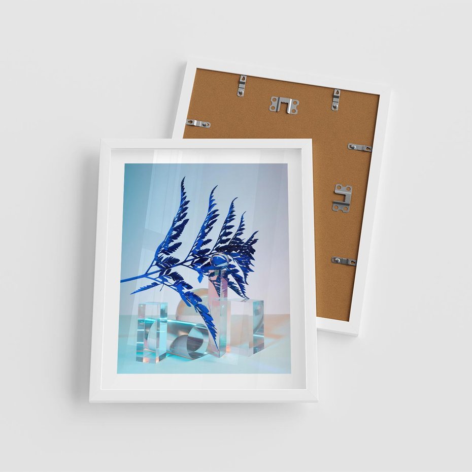 Plakat w ramie 40x50 - Intensywny Kolor Natury - liście, kobalt - rama biała