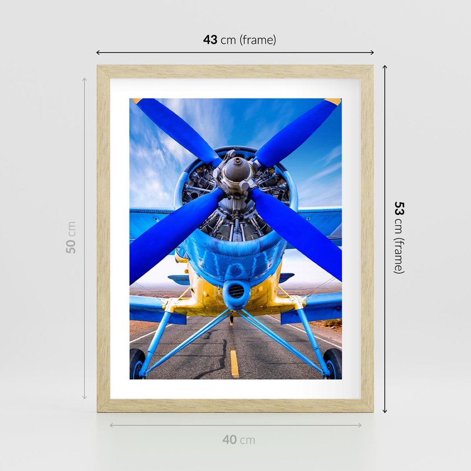 Plakat w ramie 40x50 - Śmigłowiec indygo - samolot, śmigło - rama drewno