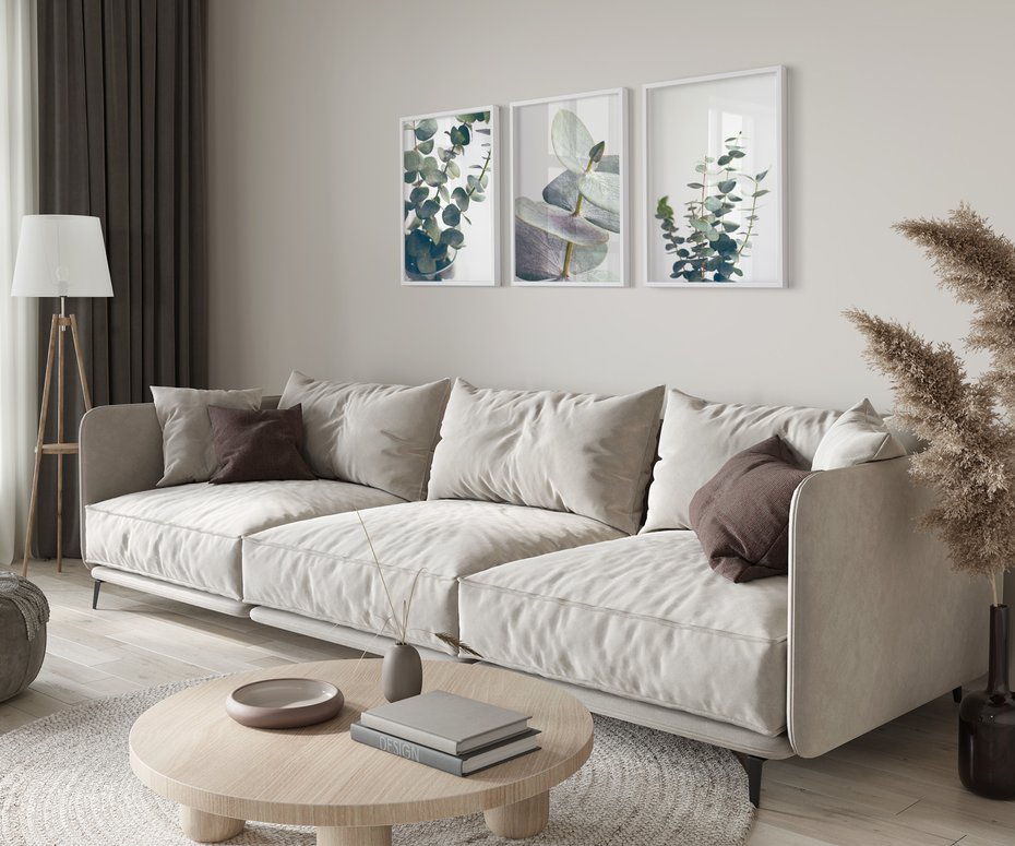 Zestaw obrazy w ramie 40x50 galeria - Eukaliptus, liście, skandynawski, boho - rama biała