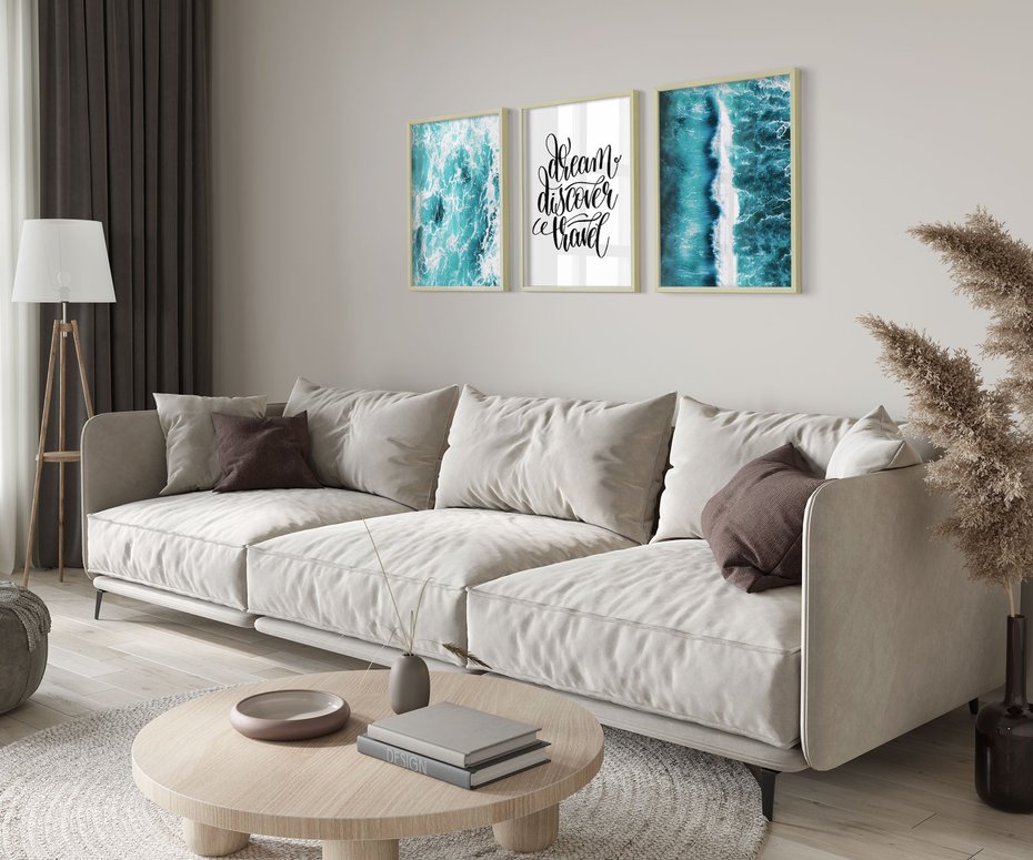 Zestaw obrazy w ramie 30x40 galeria - Podróż, cytat, motywacja - rama drewno