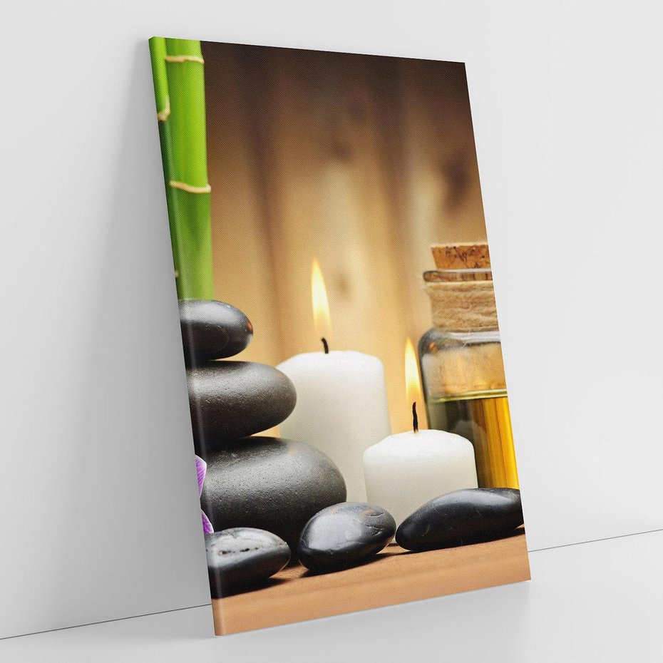 Obraz na płótnie 70x100 - Spokojny zakątek SPA z bambusem i kamieniami - bambus, kamienie