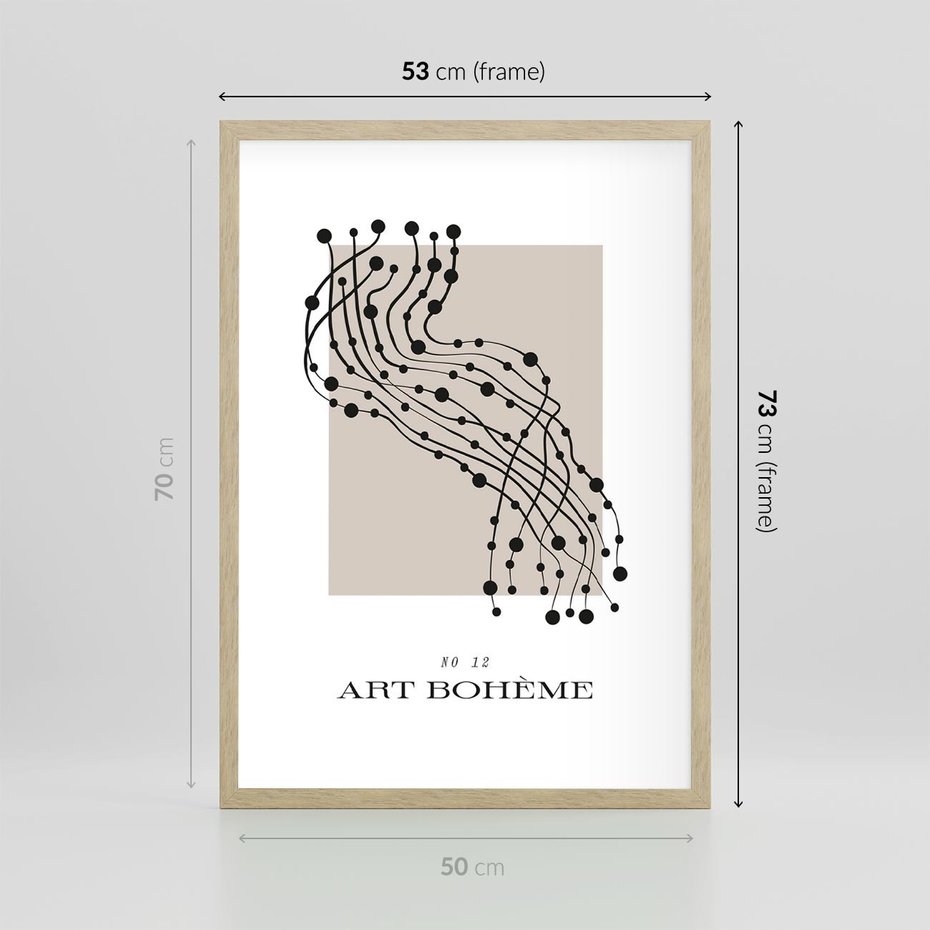 Plakat w ramie 50x70 - Migocące Konstrukcje Abstrakcji - sztuka minimalizmu, biało czarna rycina - rama drewno