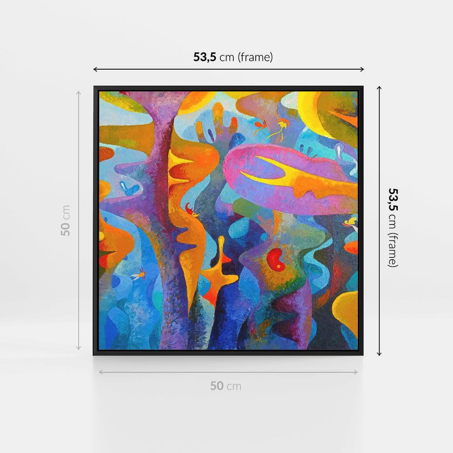 Obraz w ramie 50x50 - Płomienne Tańce Abstrakcji - energetyczna abstrakcja, dziwne formy - rama czarna