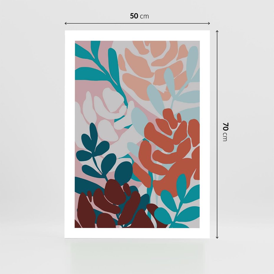 Plakat bez ramy 50x70 - Impresje Kształtów - abstrakcyjna kompozycja kwiatowych form, kolor zgaszone