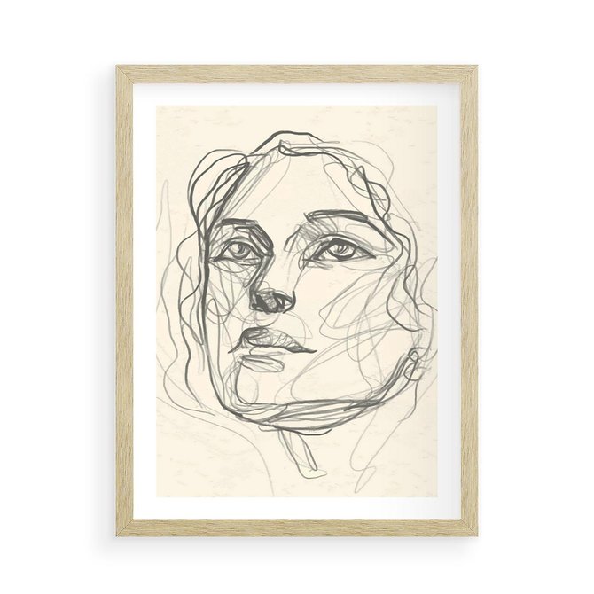 Plakat w ramie 50x70 - Konturem Uchwycone - plakat, minimalistyczny szkic - rama drewno