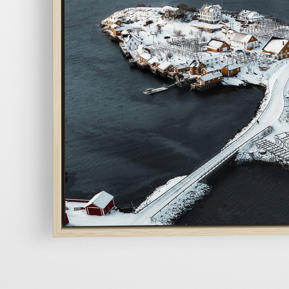 Obraz w ramie 50x70 - Ciepło i Urok Północy - skandynawskie, domki - rama drewno
