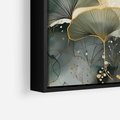 Obraz w ramie 100x70 - Natura w Złotym Odcieniu - złote elementy, liście miłorzębu japońskiego - rama czarna