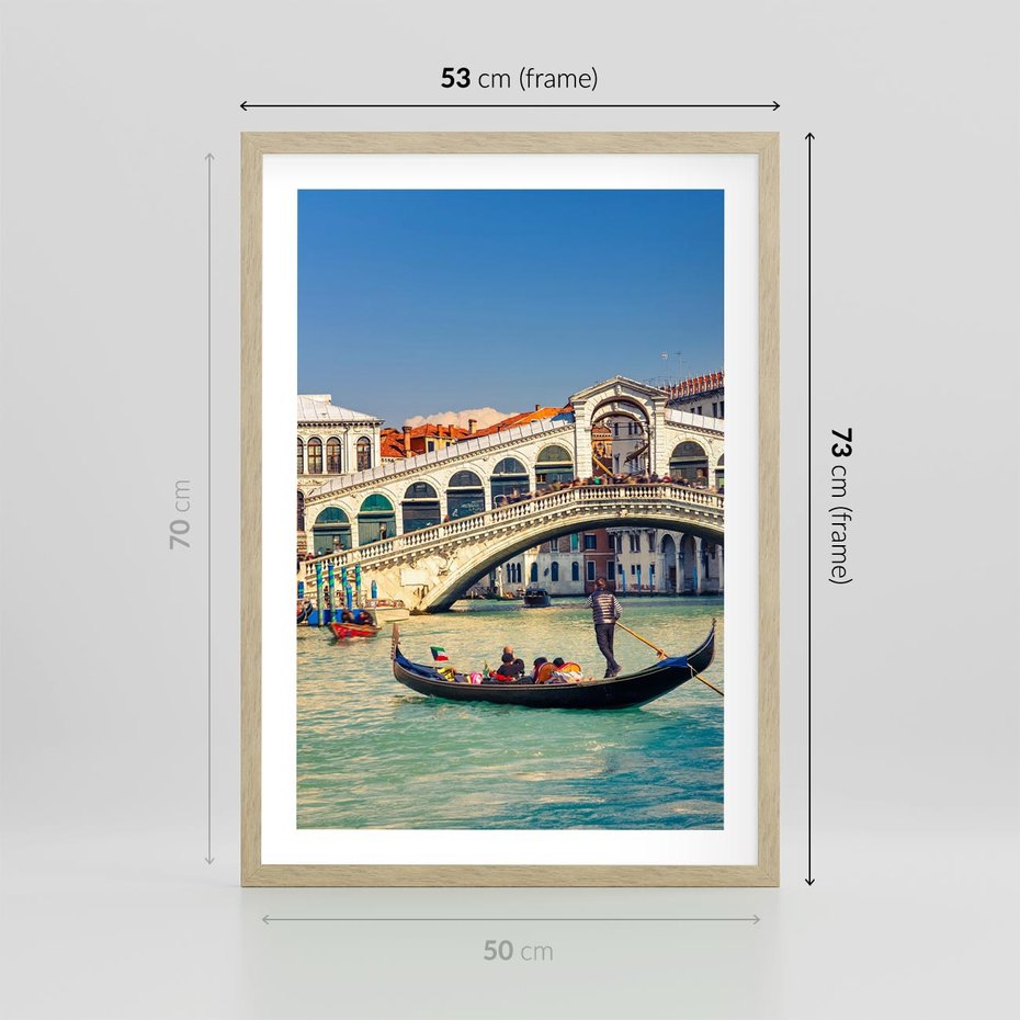 Plakat w ramie 50x70 - Romantyczna przejażdżka gondolą w Wenecji - Wenecja, gondola - rama drewno