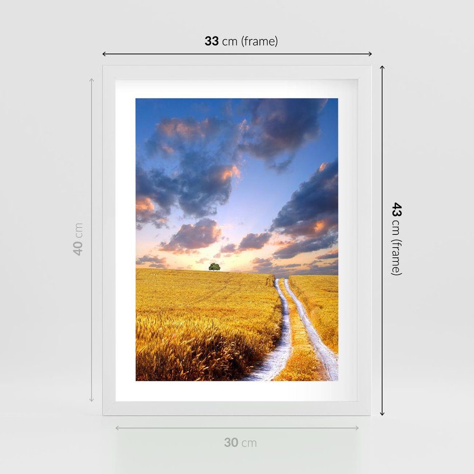 Plakat w ramie 30x40 - Magiczna droga w lesie - droga, ścieżka - rama biała