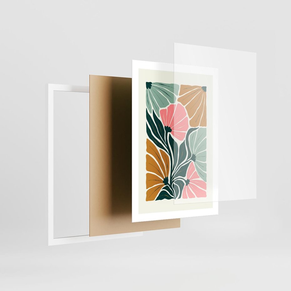 Plakat w ramie 50x70 - Rozplątane Myśli - abstrakcyjna kompozycja, pastelowe kwiaty - rama biała