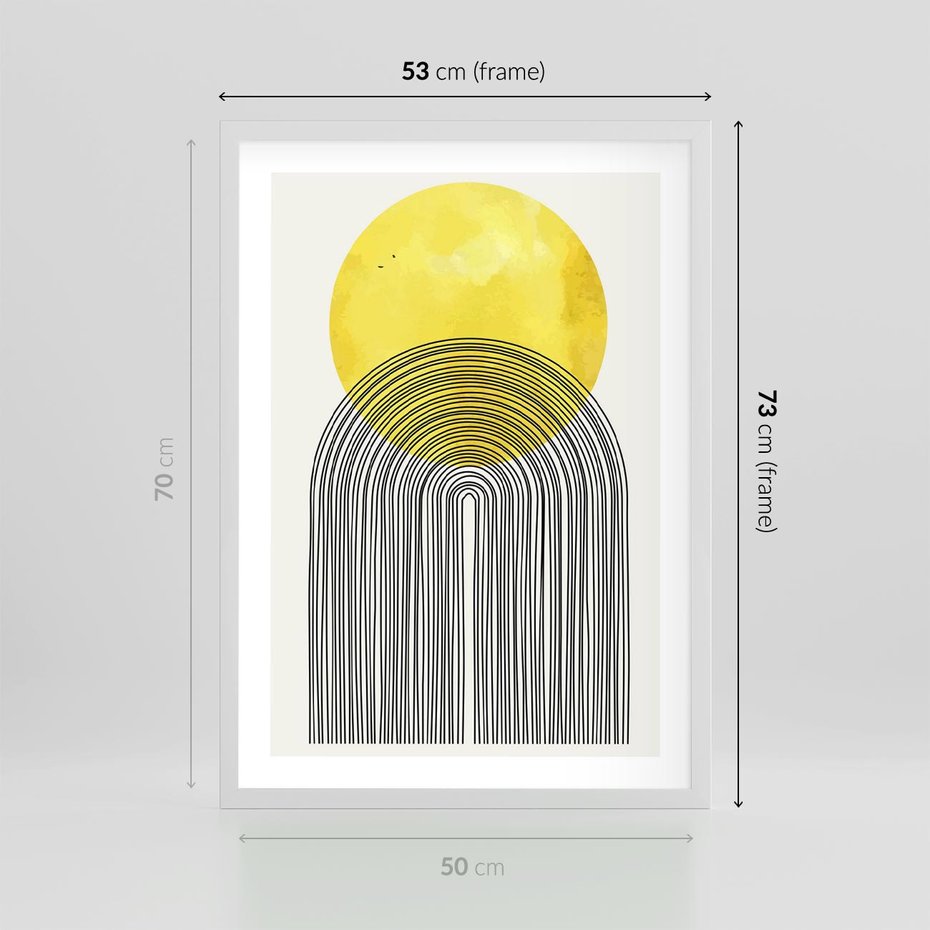 Plakat w ramie 50x70 - Słoneczne Odbicia - geometria, żółte koło - rama biała