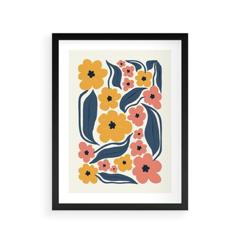 Plakat w ramie 50x70 - Pastelowe Impresje - pastelowe kwiaty, abstrakcyjna kompozycja - rama czarna