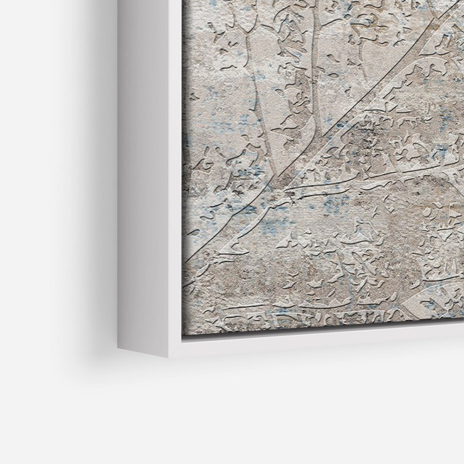 Obraz w ramie 70x100 - Betonowe Wspomnienia Liści - odciski w betonie, odbitki - rama biała