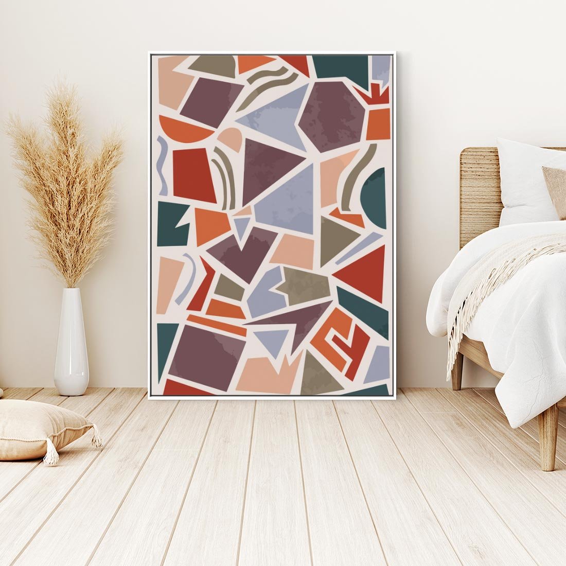 Obraz w ramie 50x70 - Intrygujące Rozbicie - gemoetryczne kształty, mozaika - rama biała