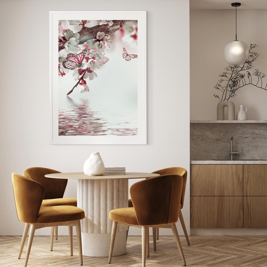 Plakat bez ramy 50x70 - Kwiatowa baśń z motylami - kwiaty, motyle