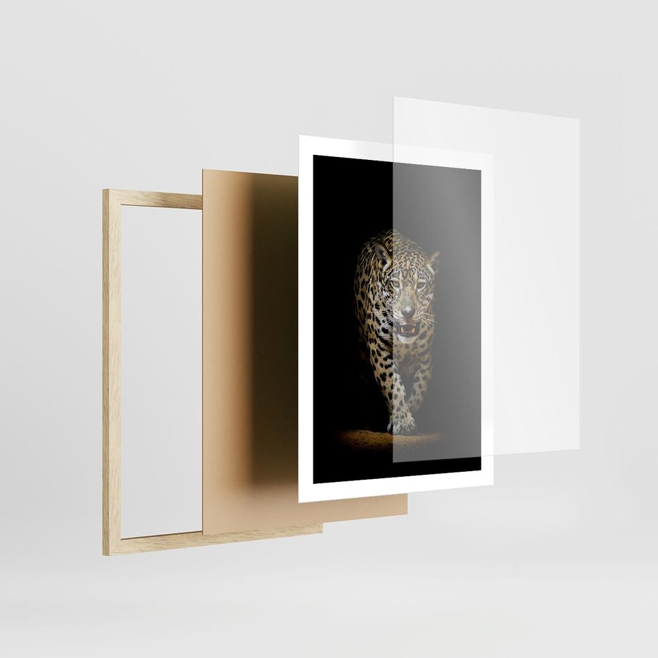 Plakat w ramie 50x70 - Elegancja lamparta - lampart, pantera - rama drewno