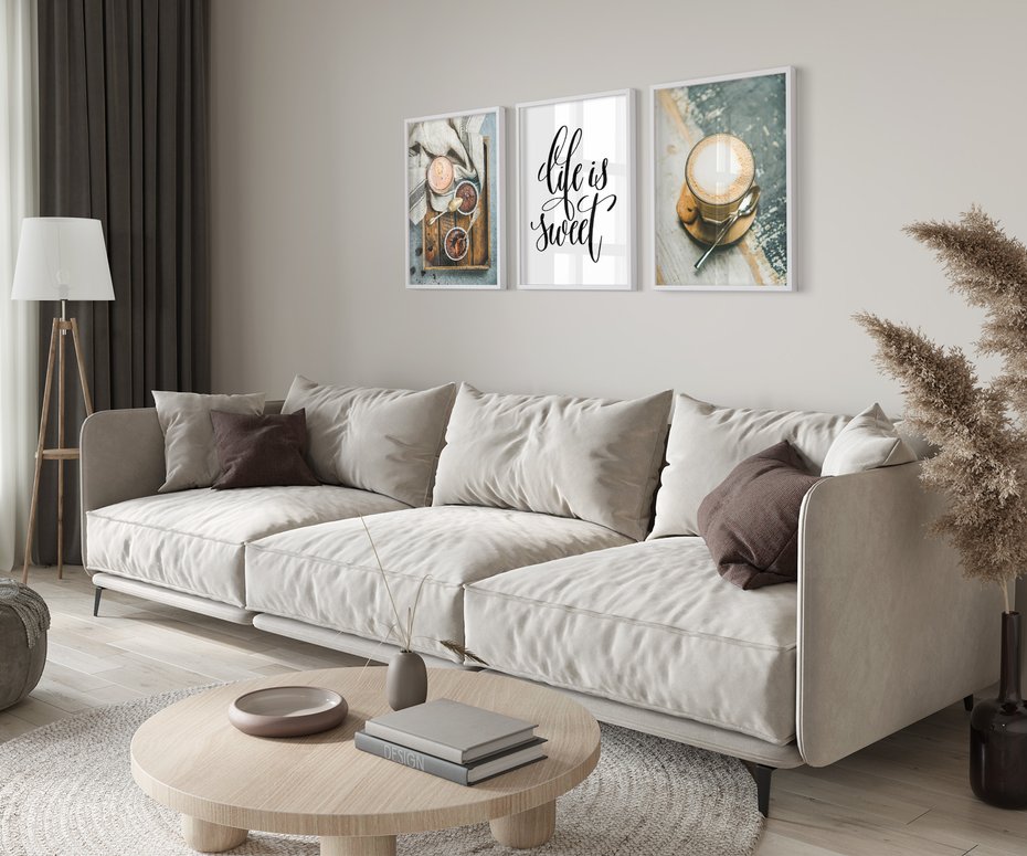 Zestaw obrazy w ramie 50x70 galeria - Kawa, napis, typografia, do, kuchni, kawiarni - rama biała