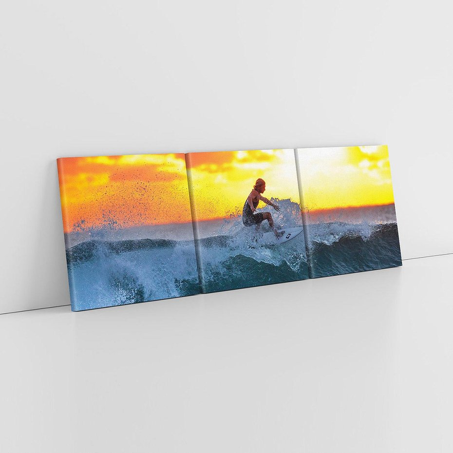 Obraz na płótnie 120x40 - Surfer na falach morza: Spotkanie z wolnością - surfer, surfing