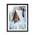 Plakat w ramie 50x70 - Zimowe Ustronie w Lesie - domek w lesie, zimowy las - rama czarna