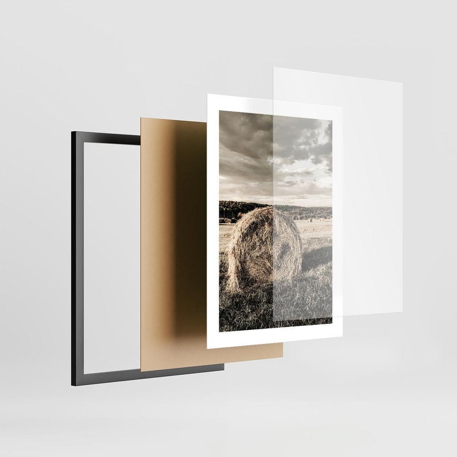 Plakat w ramie 30x40 - Ciepło Natury - snopki siana, pole - rama czarna