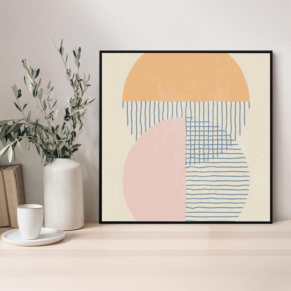 Obraz w ramie 50x50 - Migotliwe Wzory - geometryczne kształty, koła - rama czarna