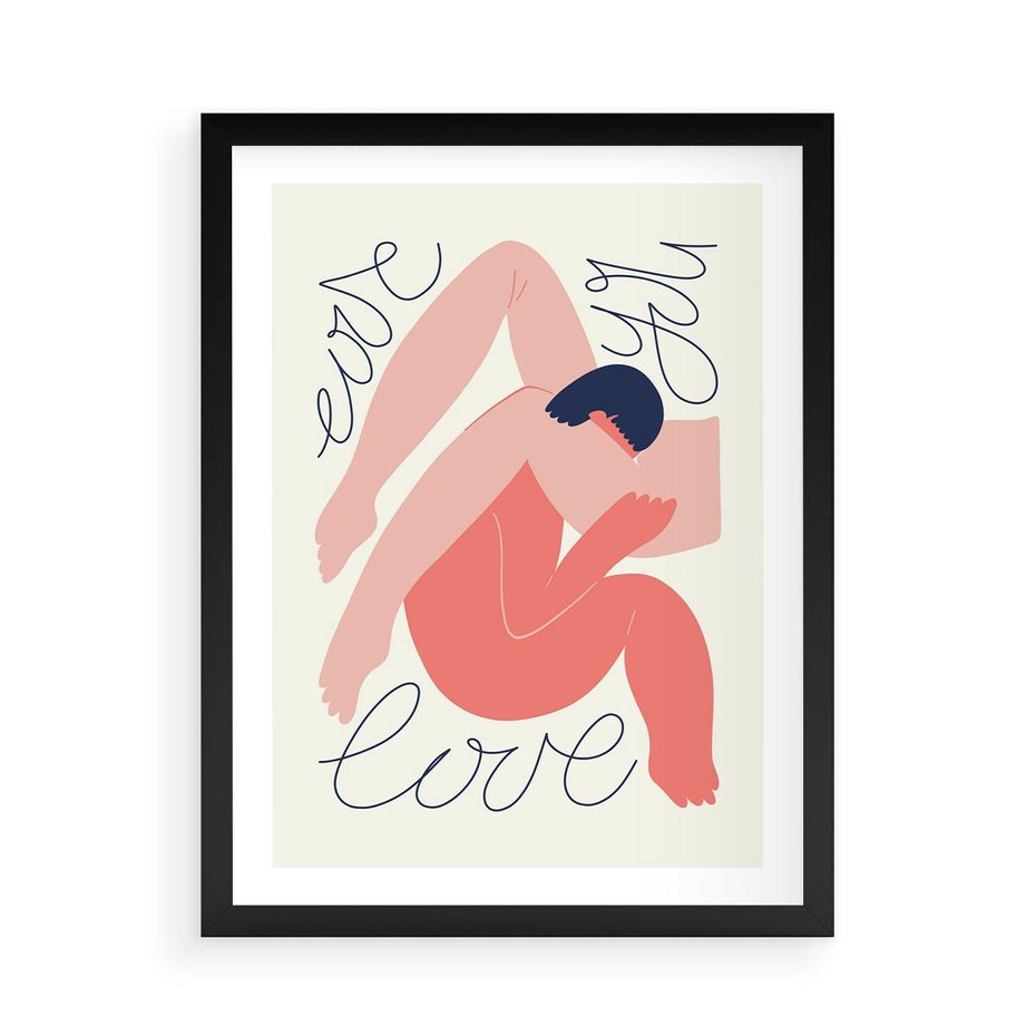 Plakat w ramie 50x70 - Dźwięk ciszy na płótnie - para zakochanych, graficzny obraz - rama czarna