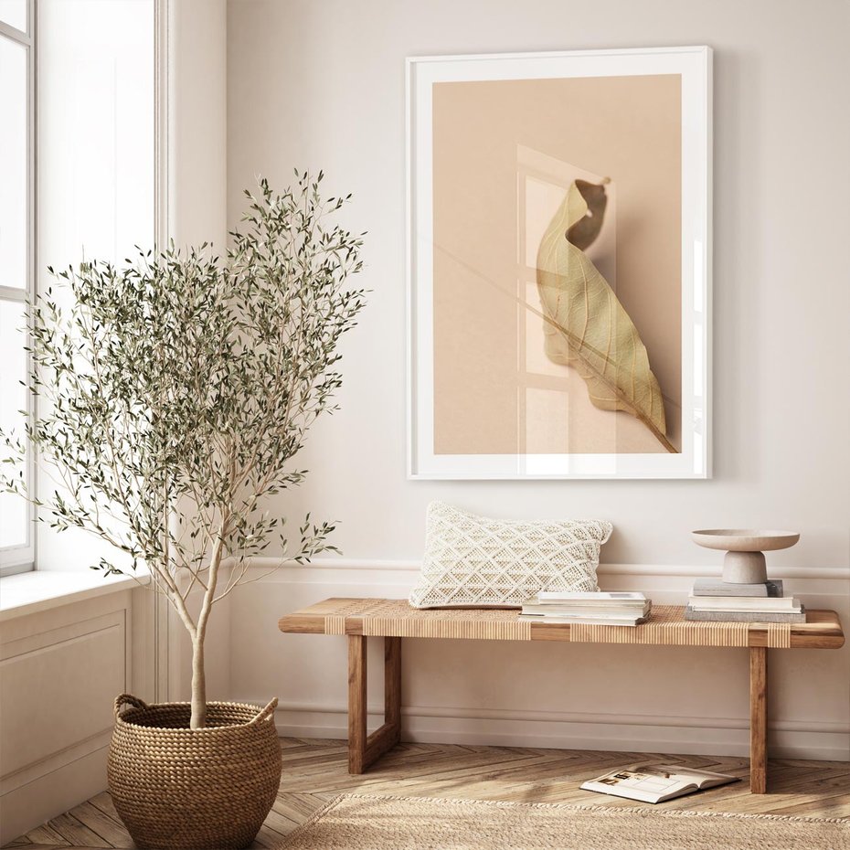 Plakat w ramie 40x50 - Boho suszone liście - suszony, liść - rama biała