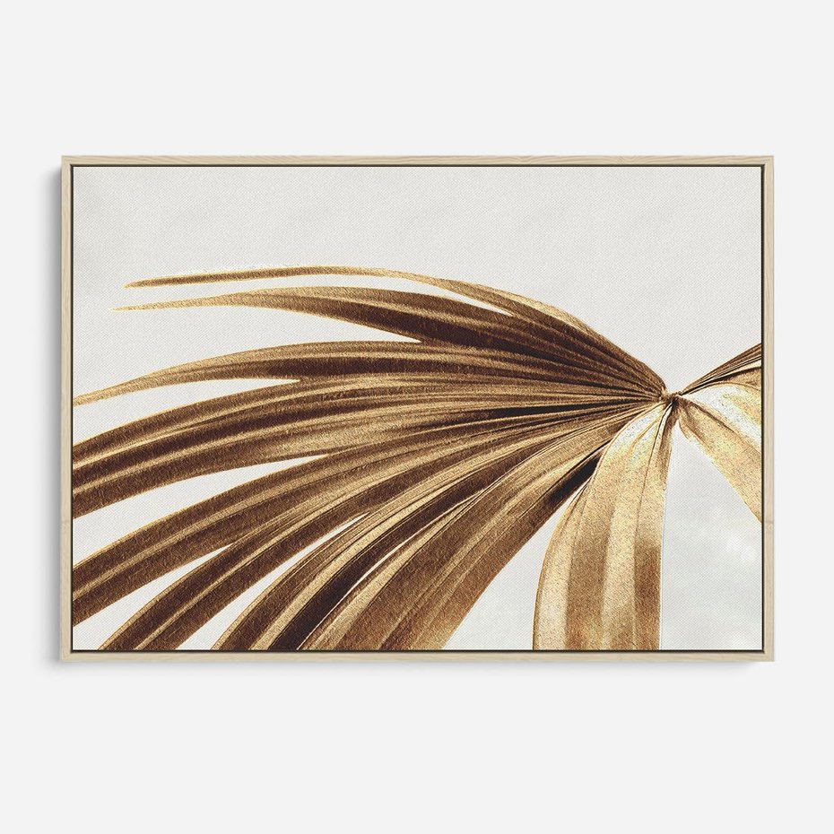 Obraz w ramie 120x80 - Egzotyczny Blask - złote, liście - rama drewno