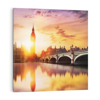 Obraz na płótnie 60x60 - Zachód słońca nad Big Benem i mostem - zachód, słońca