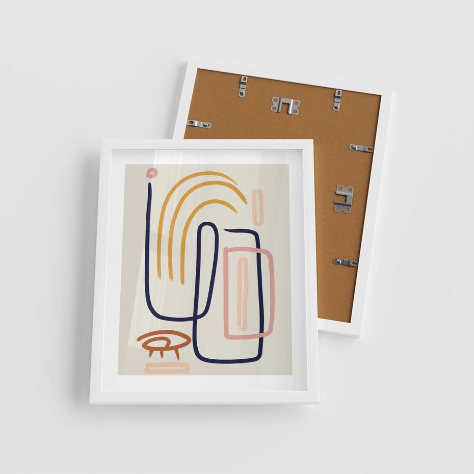 Plakat w ramie 40x50 - Abstrakcyjne Mrugnięcie - abstrakcja w stylu picasso, beżowe tło - rama biała