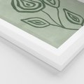 Plakat w ramie 50x70 - Szmaragdowy Oddech - abstrakcyjne delikatne zielone linie, podobne do gałęzi kwiatów - rama biała