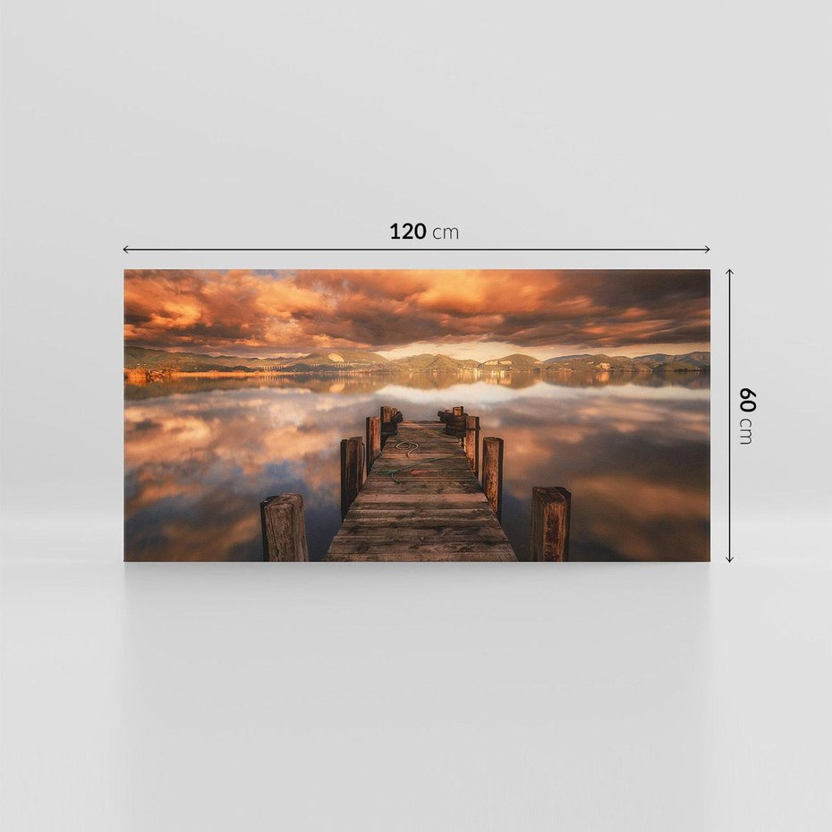 Obraz na płótnie 120x60 - Spacer po molo nad jeziorem - molo, jezioro